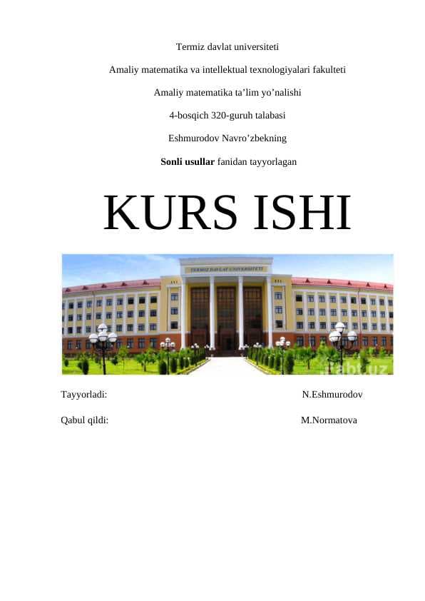 Chats ning iteratsion usullari. Yakobi usuli