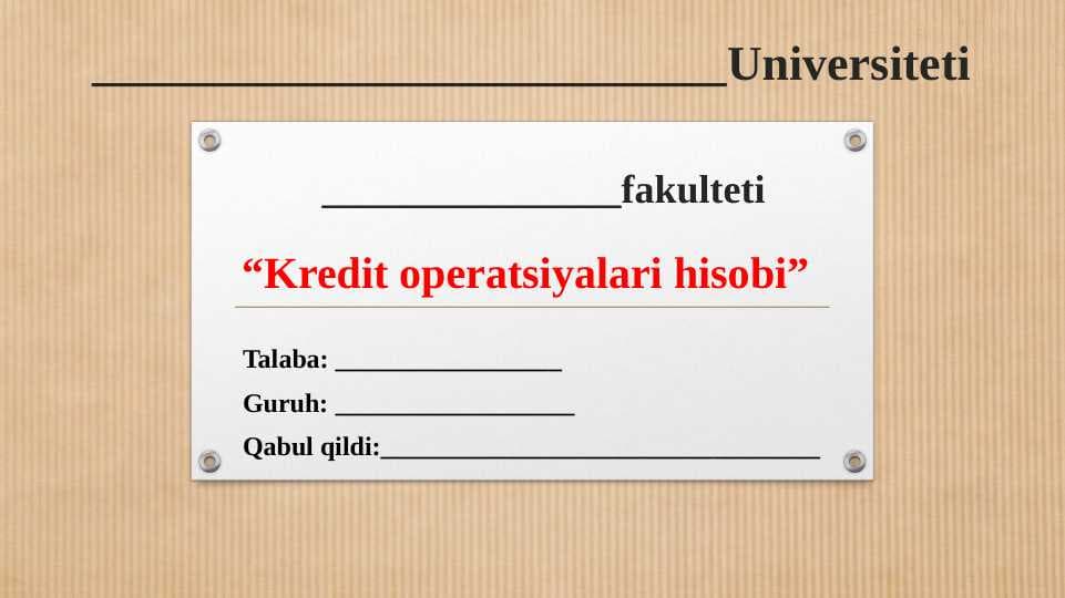 Kredit operatsiyalari hisobi