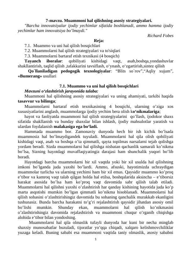 Muammoni hal qilishning asosiy strategiyalari