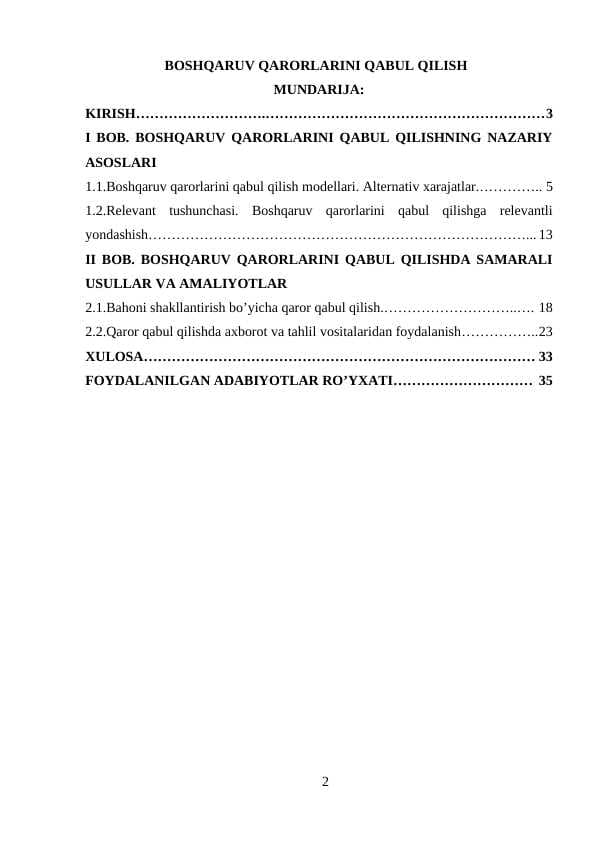 BOSHQARUV QARORLARINI QABUL QILISH