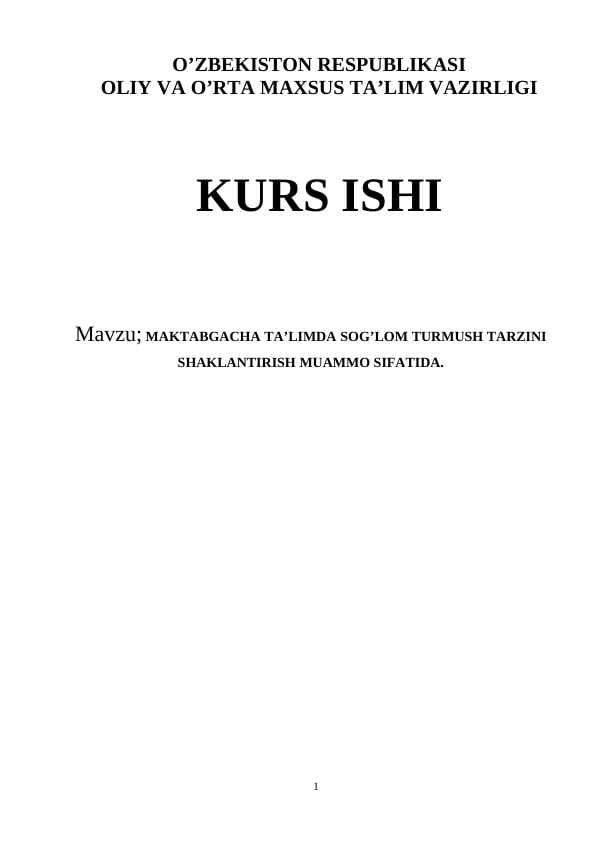 Maktabgacha ta'lim tizimida sog'lom turmush tarzi