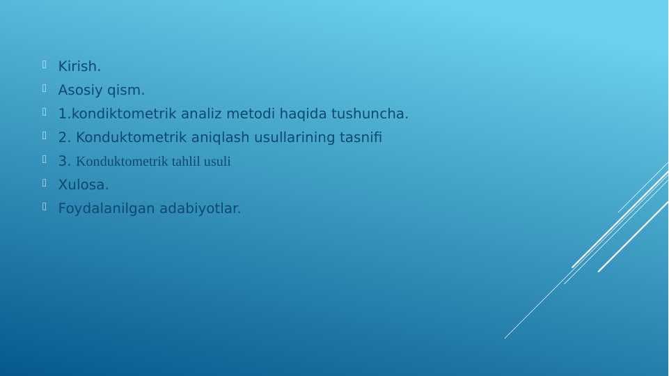 kondiktometrik analiz metodi haqida tushuncha.