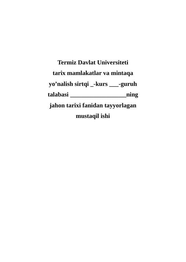Jahon tarixidan dars ishlanma