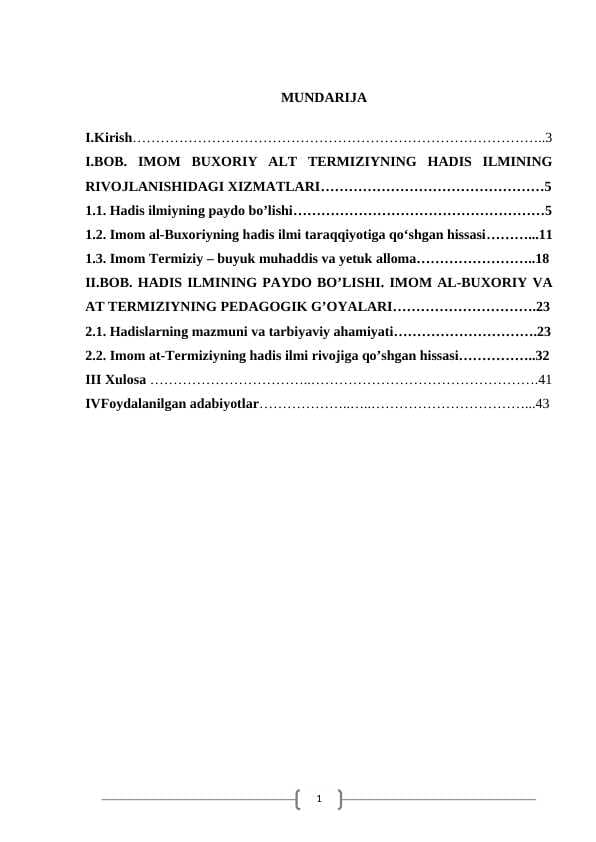 IMOM BUXORIY AT TERMIZIYNING HADIS ILMINING RIVOJLANISHIDAGI XIZMATLARI