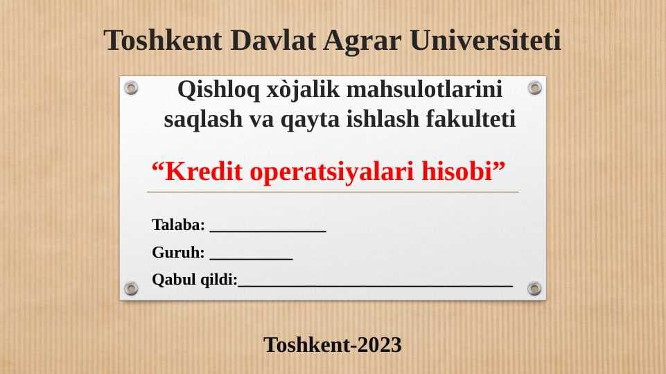 Kredit operatsiyalari hisobi