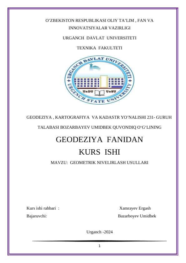 GEOMETRIK NIVELIRLASH USULLARI