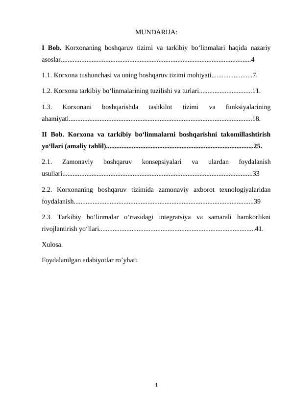 KORXONA VA UNING TARKIBIY BO’LINMALARINI BOSHQARISH.