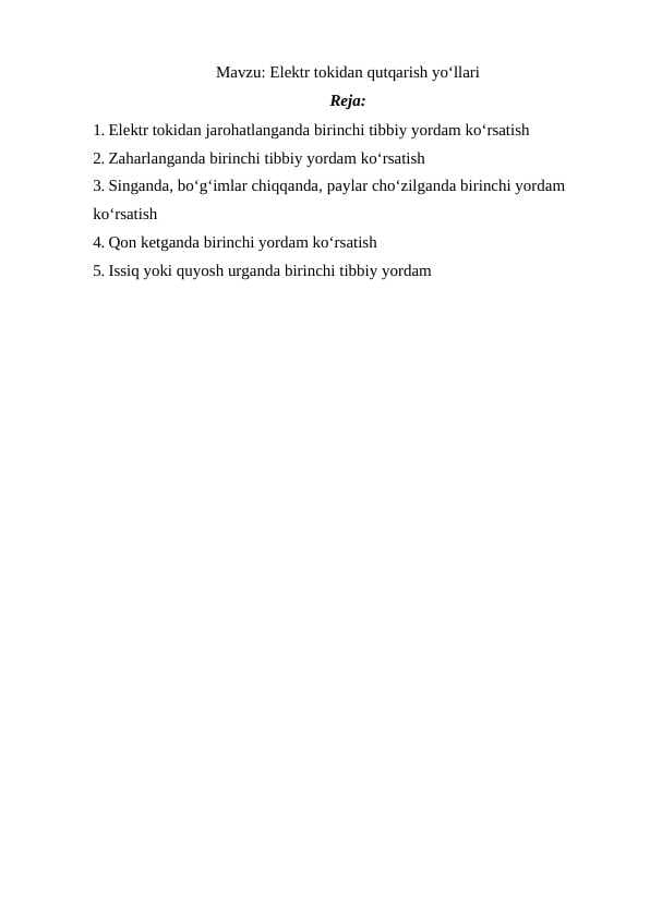 Elektr tokidan qutqarish yo‘llari