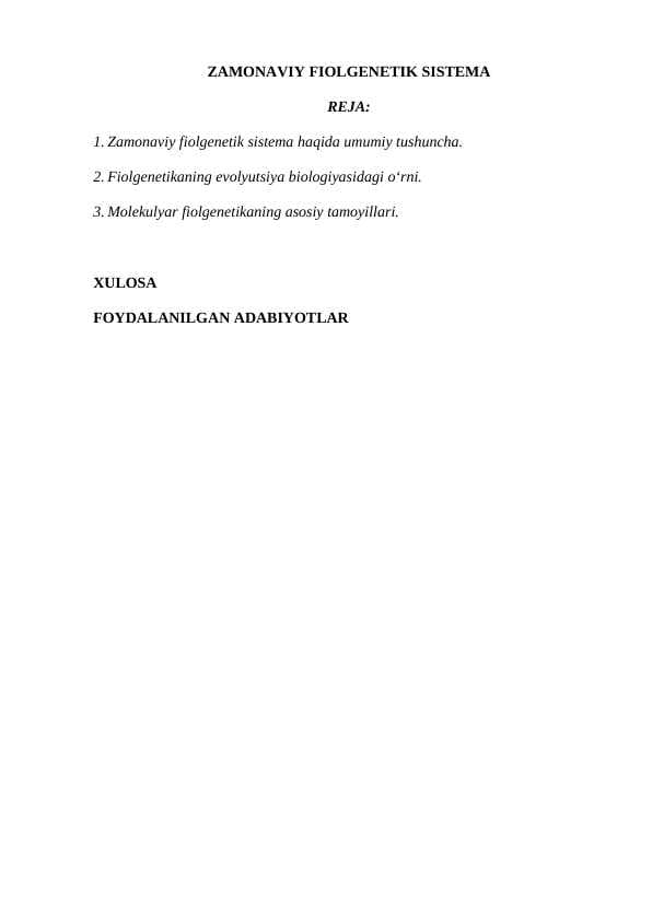 ZAMONAVIY FIOLGENETIK SISTEMA