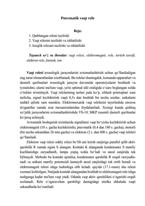 Pnevmatik vaqt rele