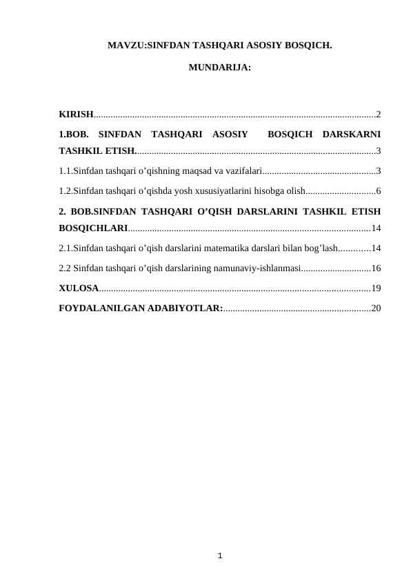 SINFDAN TASHQARI ASOSIY BOSQICH