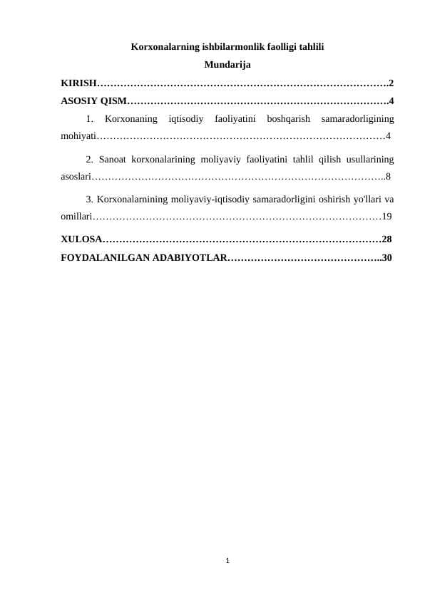 Korxonalarning ishbilarmonlik faolligi tahlili