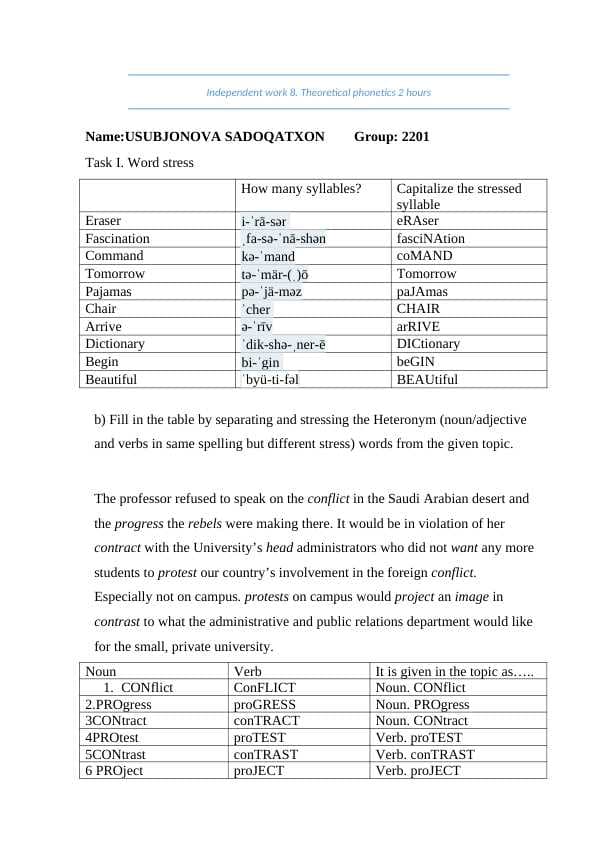 nazariy fonetika mustaqil ish 8 / theoretical phonetics independent work 8