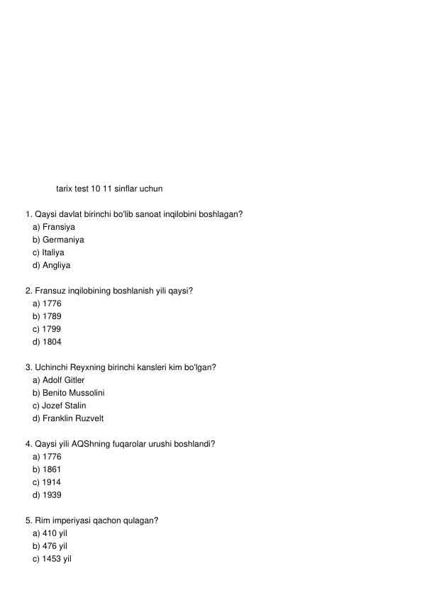 Tarix test