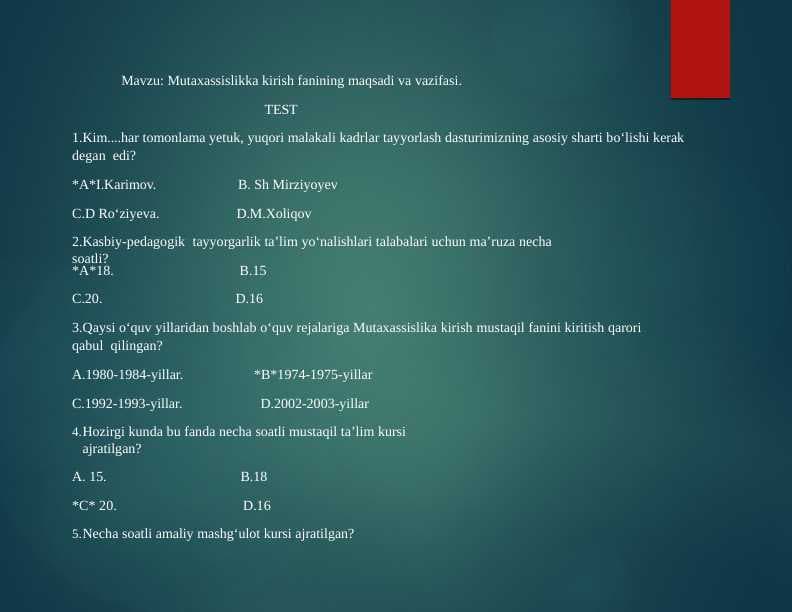 Mutaxassislikka kirish test