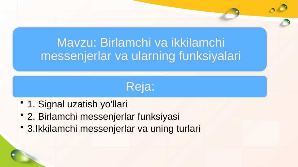 Birlamchi va ikkilamchi messenjerlar va ularning funksiyalari