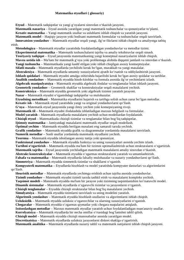 Matematika etyudlari ( glossariy) 50 TA