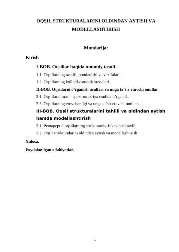 OQSIL STRUKTURALARINI OLDINDAN AYTISH VA MODELLASHTIRISH