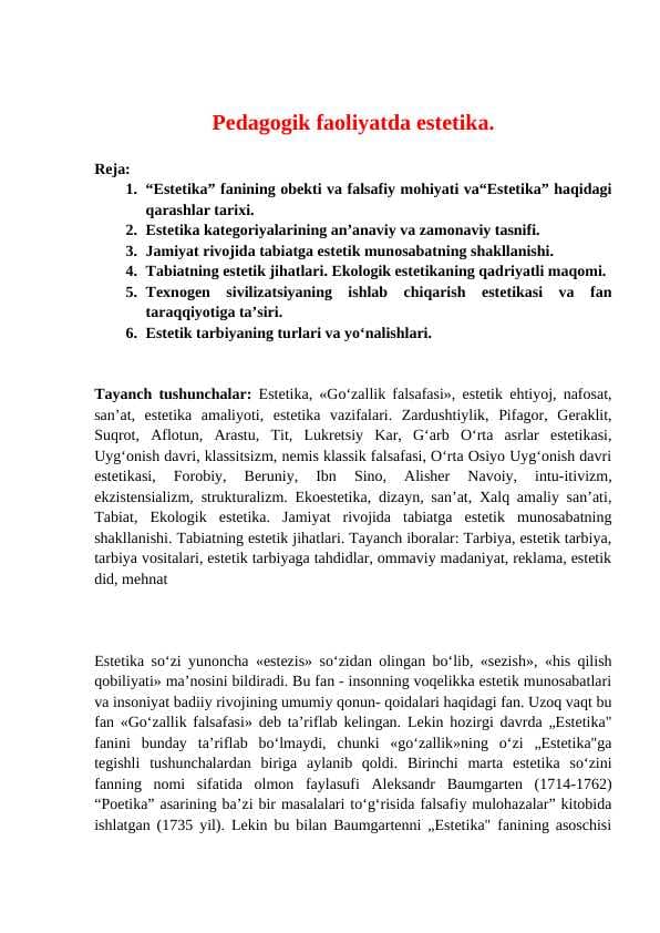 Pedagogik faoliyatda estetika