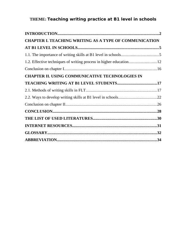 Teaching writing practice at B1 level in schools