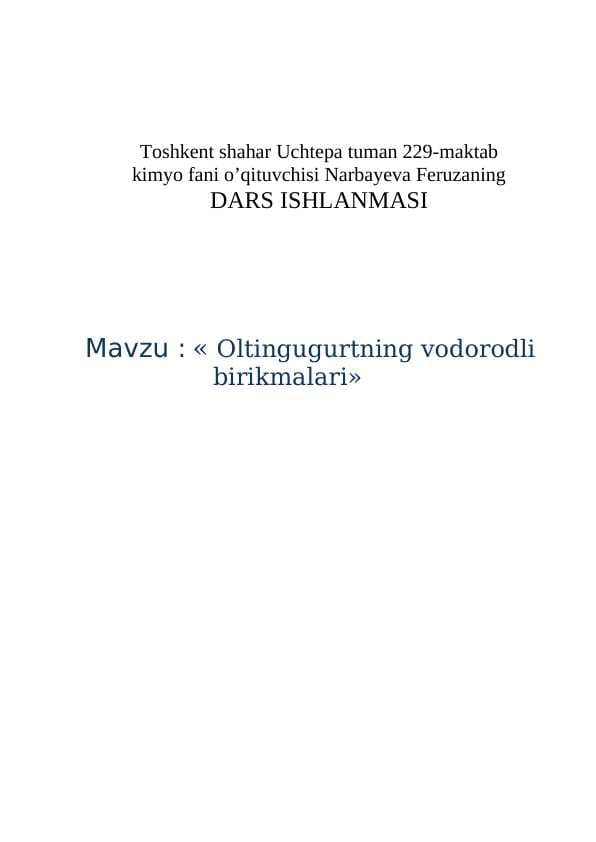 _Oltingugurtning vodorodli birikmalari_ mavzusida dars ishlanma, 8-sinf