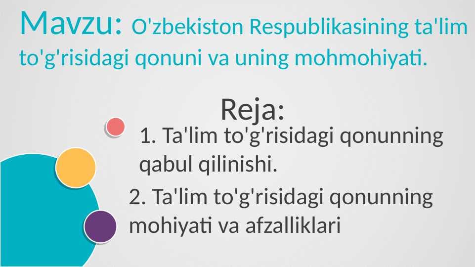 Mavzu:Oʻzbekiston Respublikasining "Taʼlim toʻgʻrisidagi qonuni " va uning mohiyati