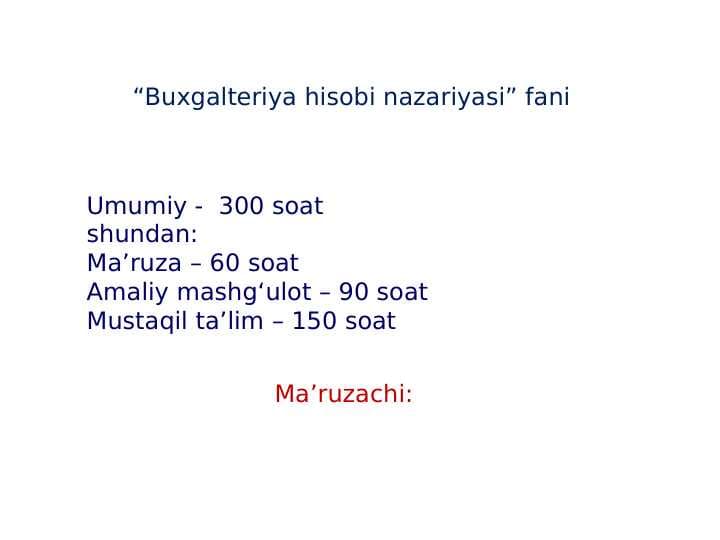 Buxgalteriya hisobi va hisoboti prezintatsiya