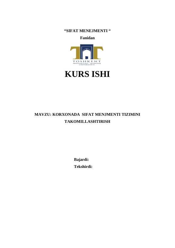 KORXONADA  SIFAT MENJMENTI TIZIMINI TAKOMILLASHTIRISH
