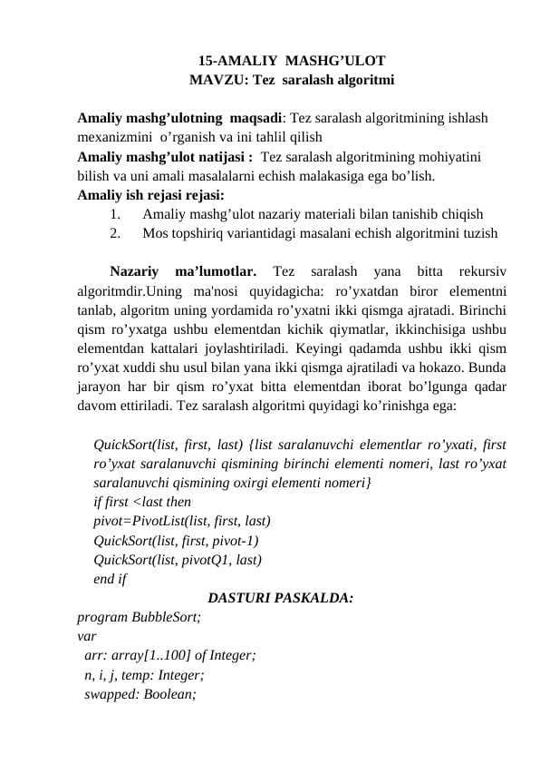 Tez  saralash algoritmi