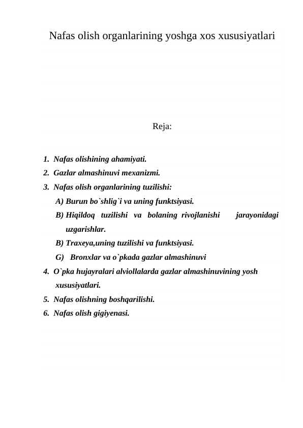 Nafas olish organlarining yoshga xos xususiyatlari