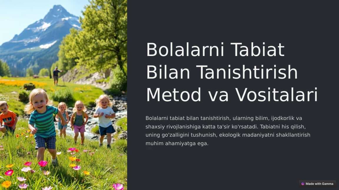 Bolalarni Tabiat Bilan Tanishtirish Metod va Vositalari