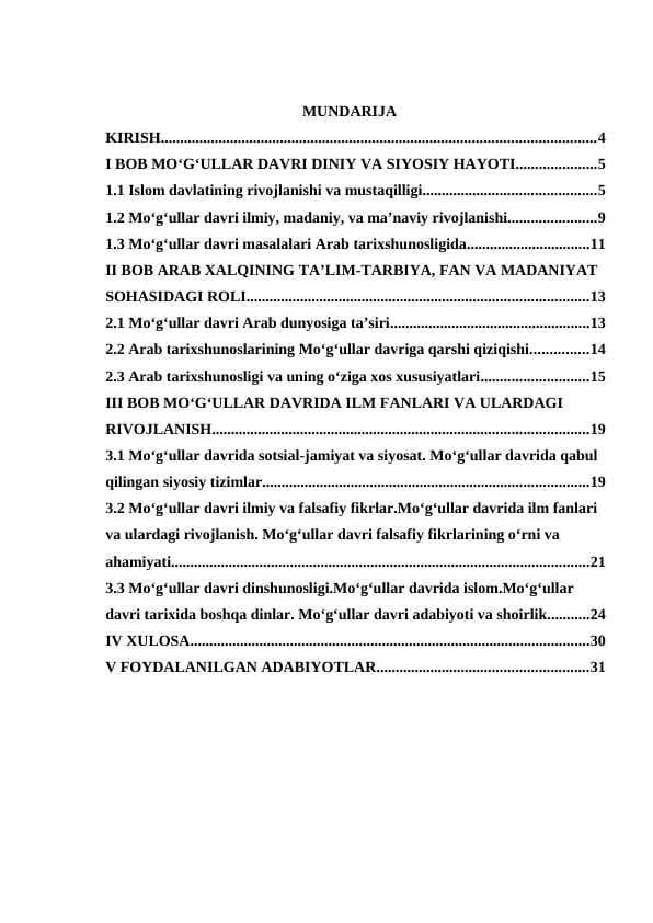 ARAB TARIXSHUNOSLIGIDA MO‘G‘ULLAR DAVRI
