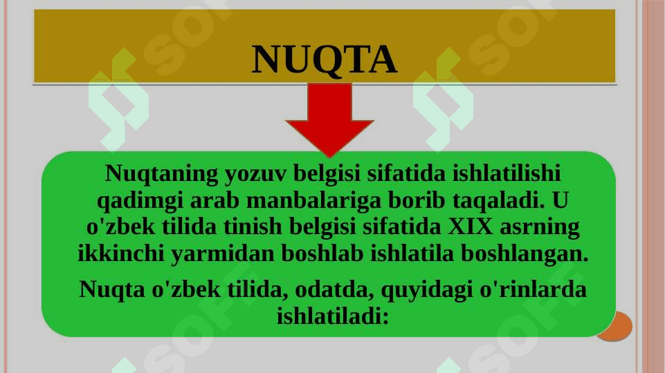 Tinish belgilari  va ularning qo`llanishi