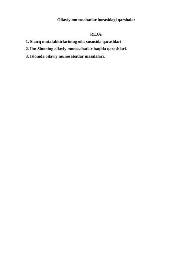 Oilaviy munosabatlar borasidagi qarshalar