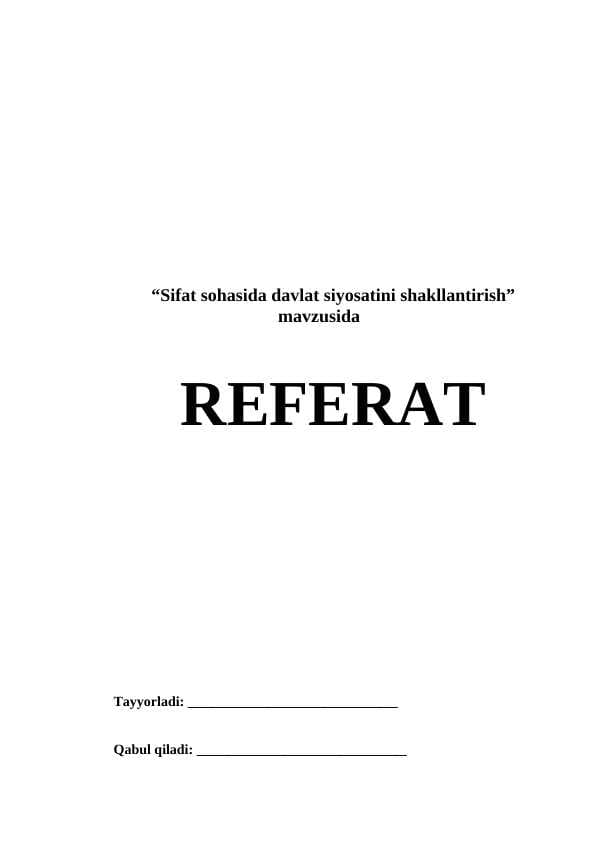 Sifat sohasida davlat siyosatini shakllantirish