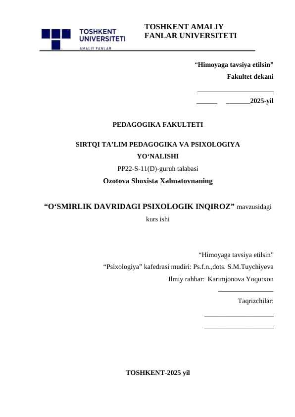 O‘smirlik davridagi psixologik inqiroz