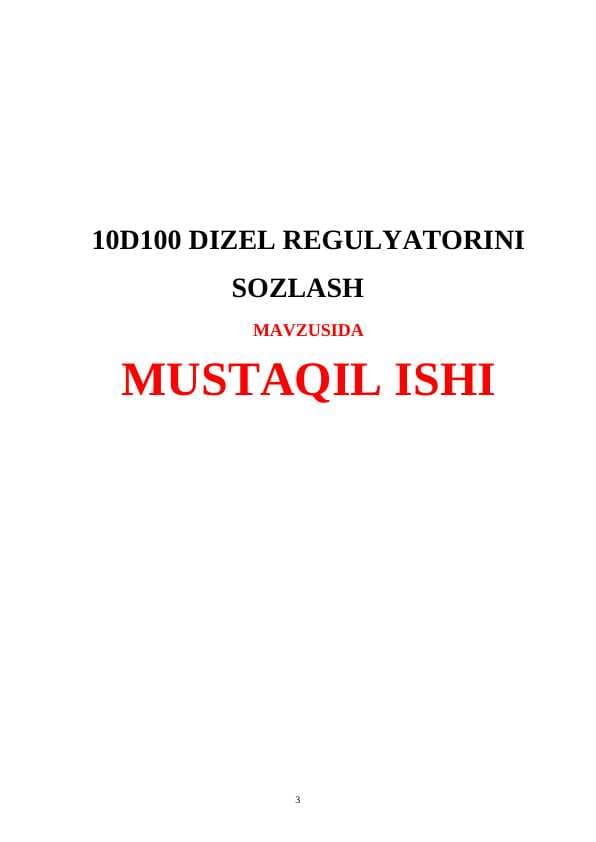 10D100 DIZEL REGULYATORINI SOZLASH