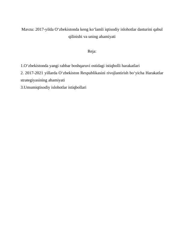 O‘zbekiston Respublikasini yanada rivojlantirish bo‘yicha 2017-2021 yillarga mo‘ljallangan  harakatlar strategiyasi