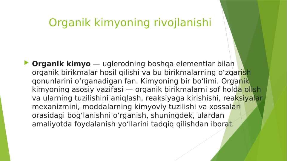 Organik kimyoning rivojlanishi  pptx