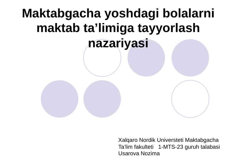 Maktabgacha yoshdagi bolalarni maktab ta’limiga tayyorlash nazariyasi