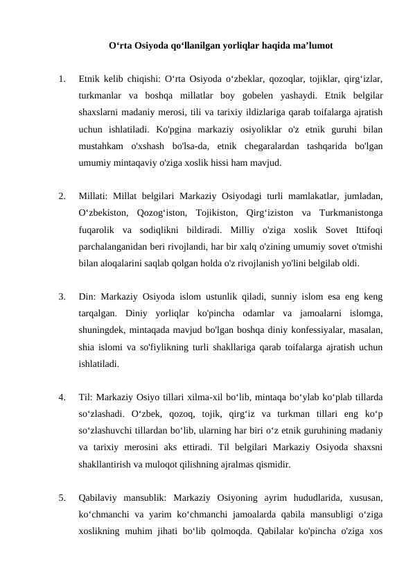 O‘rta Osiyoda qo‘llanilgan yorliqlar haqida ma’lumot
