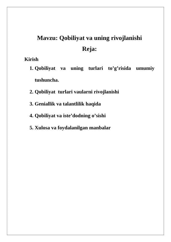 Qobiliyat va qobiliyatni rivojlanishi