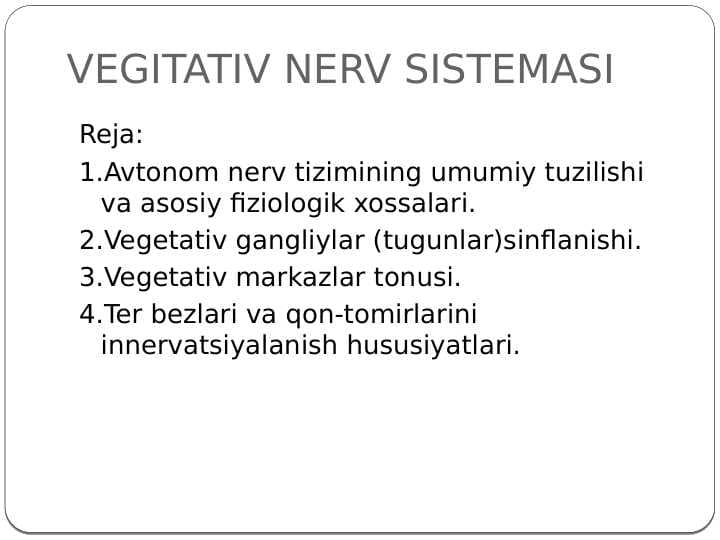VEGITATIV NERV SISTEMASI