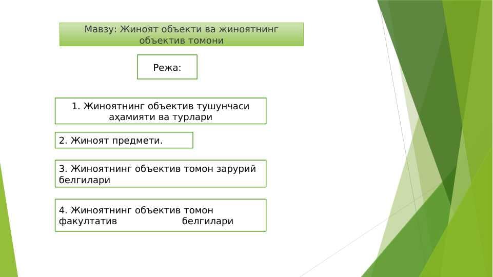 Жиноят объекти ва жиноятнинг объектив томони