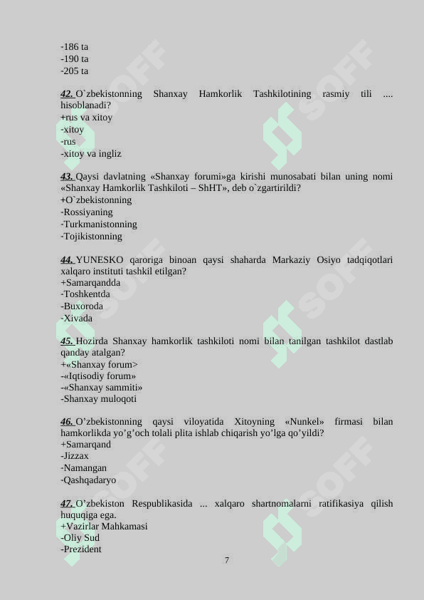O'zbekistonning eng yangi tarixidan savollar, javoblari bilan