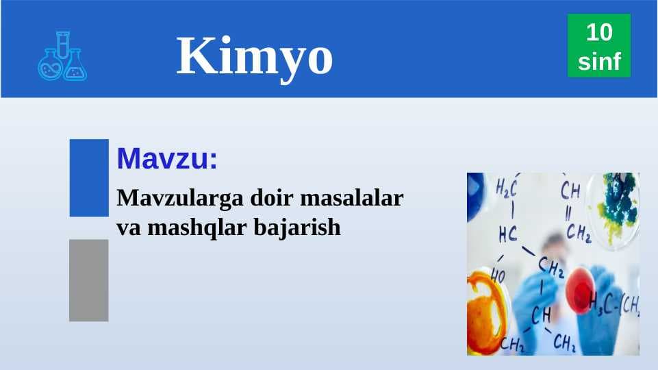 Mavzularga doir masalalar yechish  va mashqlar bajarish