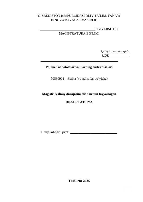 Polimer nanotolalar va ularning fizik xossalari