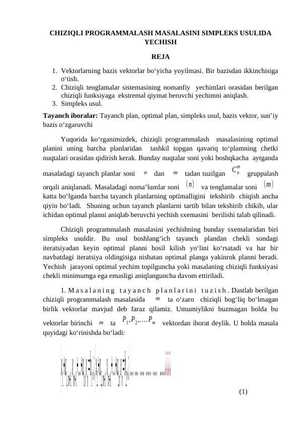 CHIZIQLI PROGRAMMALASH MASALASINI SIMPLEKS USULIDA YECHISH