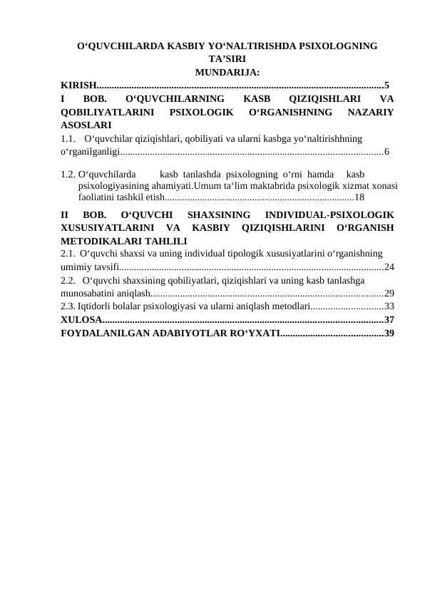 O‘QUVCHILARDA KASBIY YO‘NALTIRISHDA PSIXOLOGNING TA’SIRI