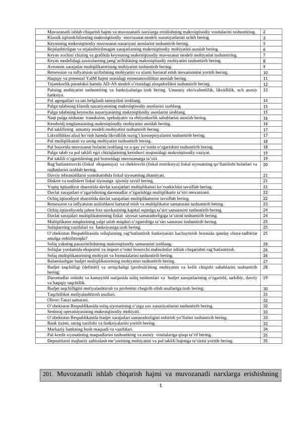 iqtisodiyot yo'nalishidagilar uchun savolnoma javoblari 201-250 gacha